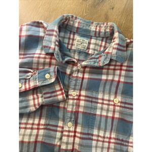 J Crew Shirt Mens Medium‎ Flannel Slim Fit Blue Red Grey Plaid Button Down